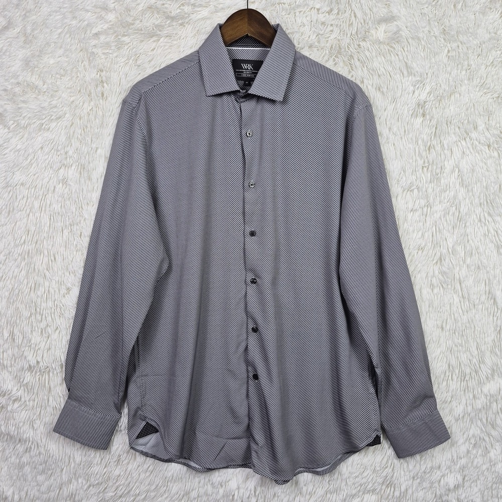 WRK Men's Dress Shirt 4 Way Stretch Black White‎ Flip Cuff Sz 16 Geo Mini Check
